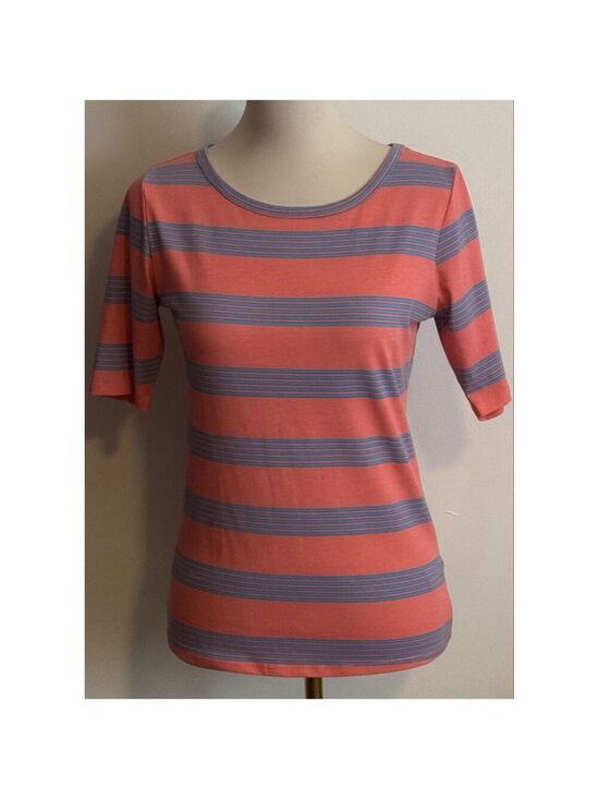 LuLaRoe Tops - Women's LuLaRoe Coral Blue Striped Short Sleeve Tee S